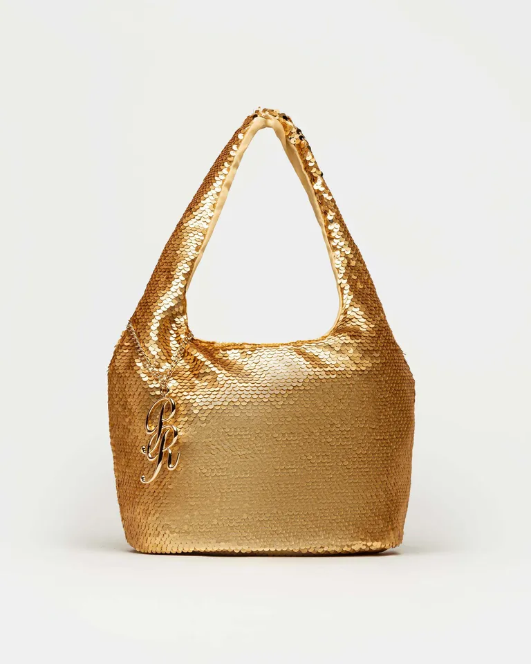 Cartera de hombro en paillette metalizado con colgante metálico para mujer de Prüne en Bolsos y Carteras para argentina