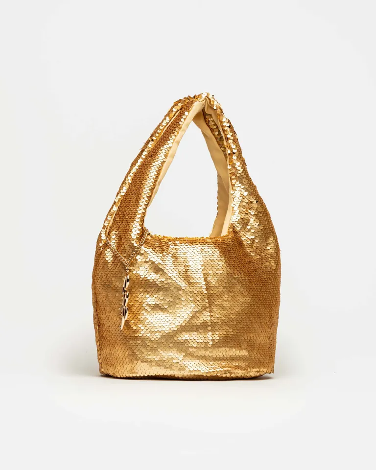 Cartera de hombro en paillette metalizado con colgante metálico para mujer de Prüne en Bolsos y Carteras para argentina