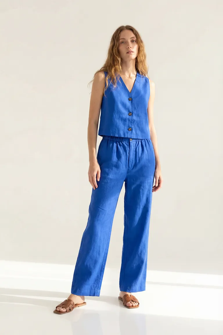 Pantalón de corte recto en color azul - Indumentaria Mujer de Akiabara en Pantalones para argentina