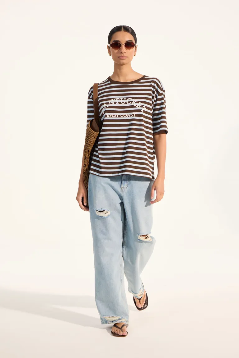 Remera jersey rayada con estampa y bordado en el delantero para mujer de Portsaid en Remeras para argentina