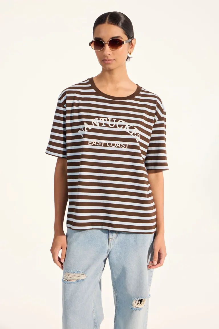 Remera jersey rayada con estampa y bordado en el delantero para mujer de Portsaid en Remeras para argentina