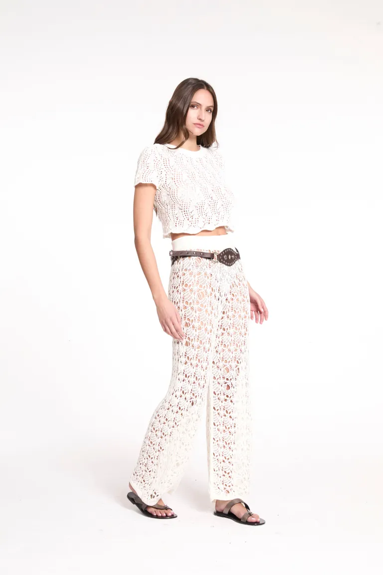 Pantalón Tejido Blanco de Cintura Elástica para Mujer - Versatilidad y Estilo de Playa de Justaosadia en Pantalones para argentina