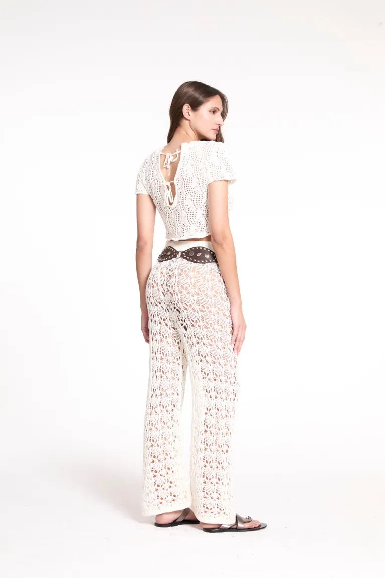 Pantalón Tejido Blanco de Cintura Elástica para Mujer - Versatilidad y Estilo de Playa de Justaosadia en Pantalones para argentina