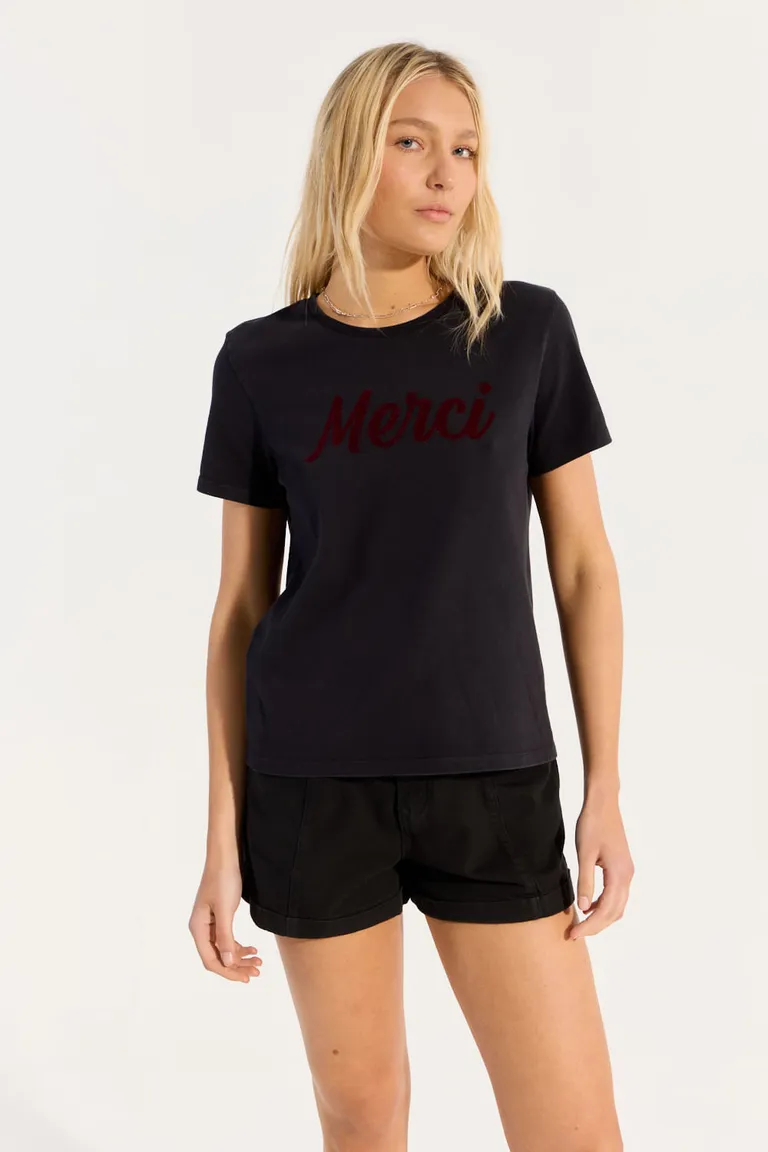 Remera negra de estampado en flock roto para mujer de Portsaid en Remeras para argentina