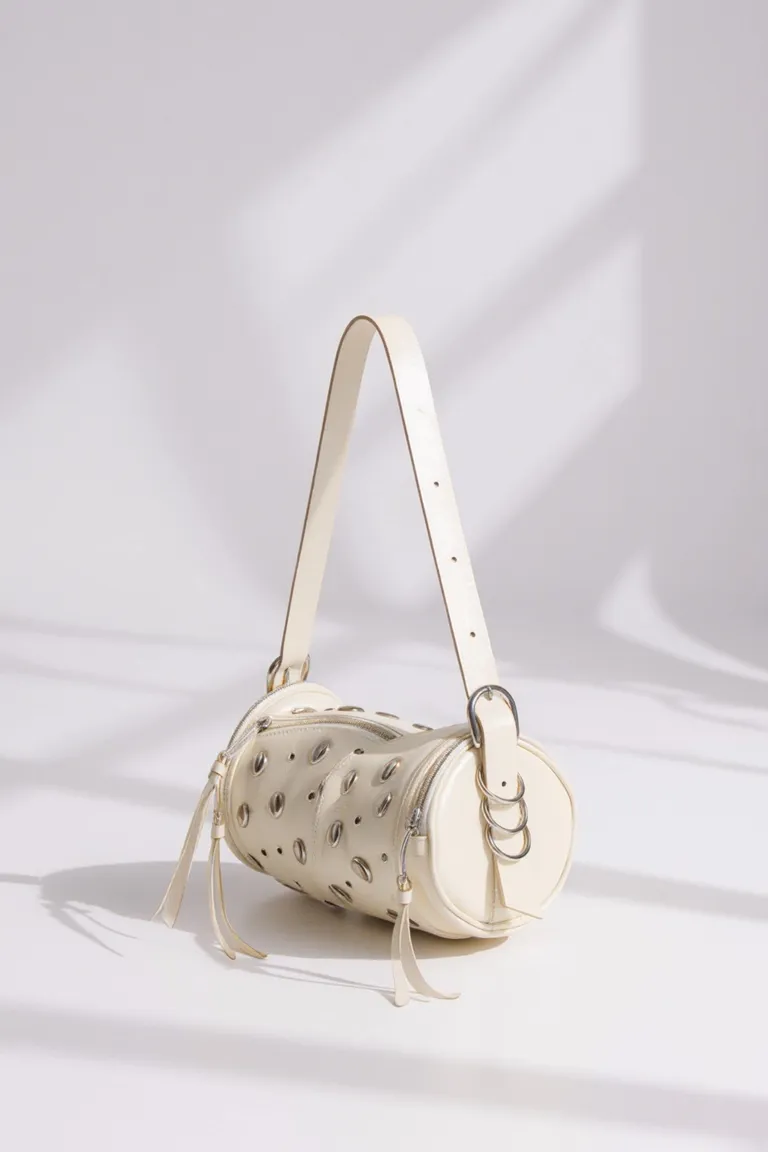 Cartera cilíndrica de cuero con remaches y cierre de Maria Cher en Bolsos y Carteras para argentina