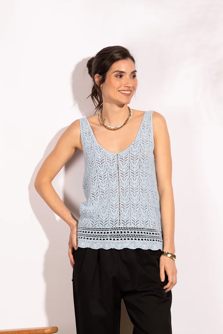 Top tejido al crochet en blanco, de corte holgado y estilo casual de Indiastyle en Tops para argentina