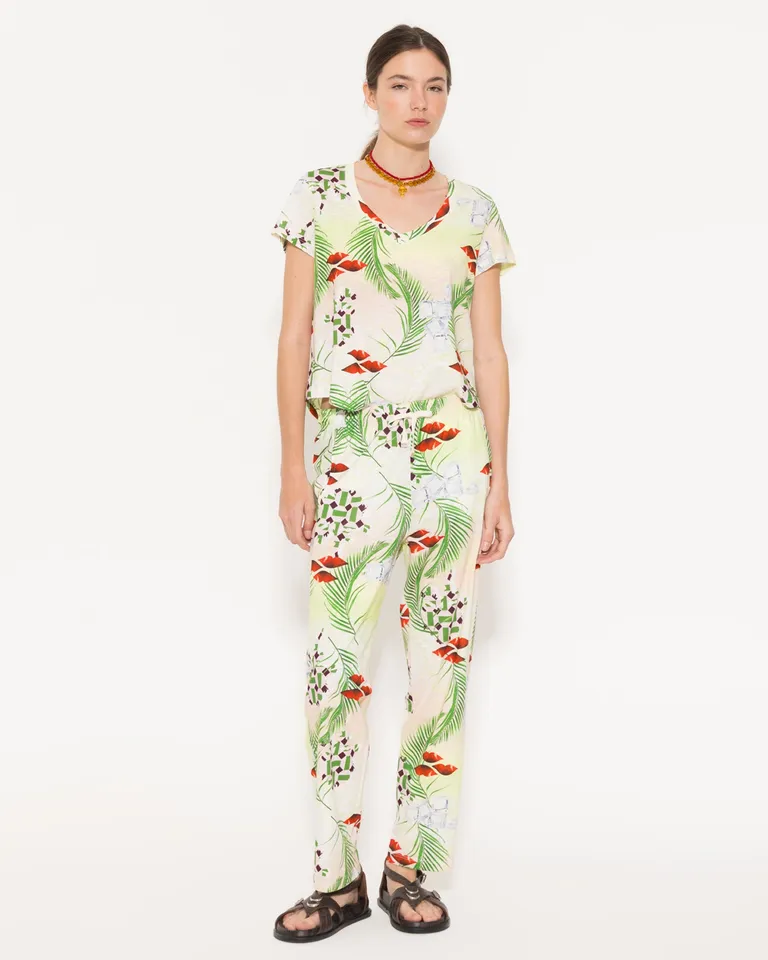 Pantalón estampado de algodón con cintura elástica y calce cómodo de Jazmin Chebar en Pantalones para argentina