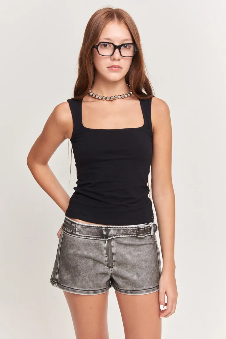 Top negro de algodón y lycra con escote cuadrado para mujer de 47 Street en Tops para argentina