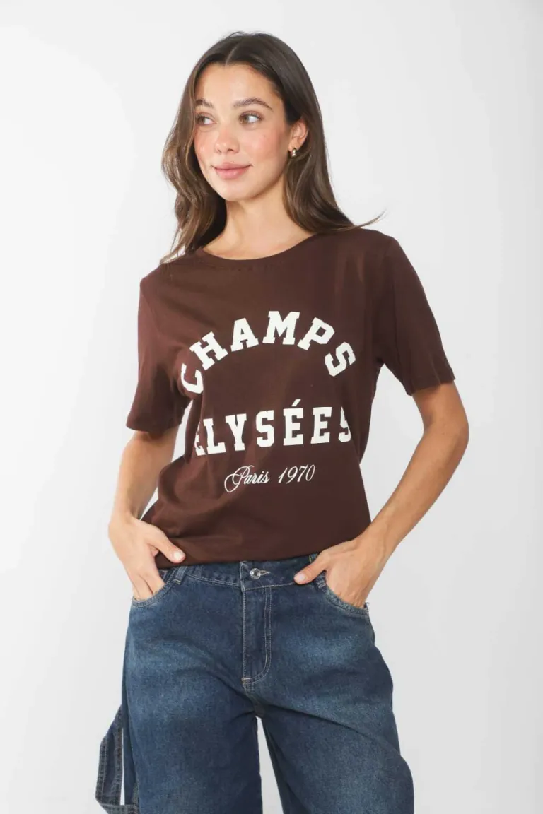 Remera informal de algodón con estampado 'Champs Élysées' para mujer de Belle en Remeras para argentina