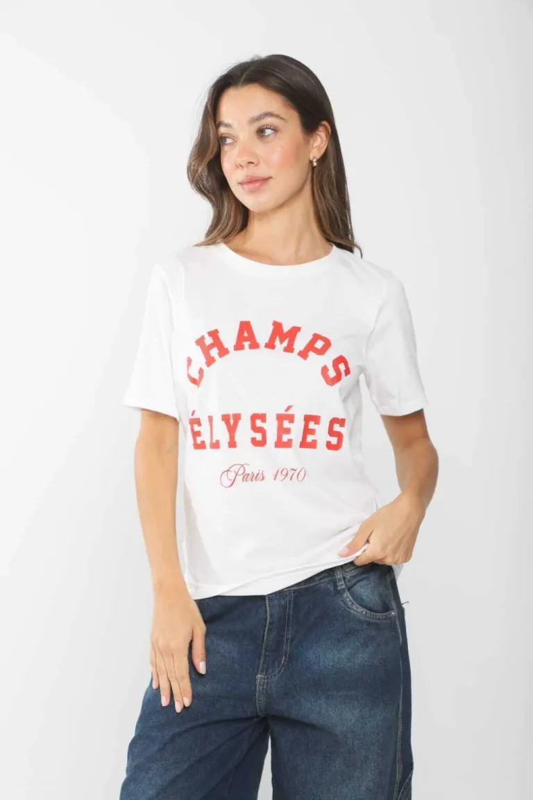 Remera informal de algodón con estampado 'Champs Élysées' para mujer de Belle en Remeras para argentina