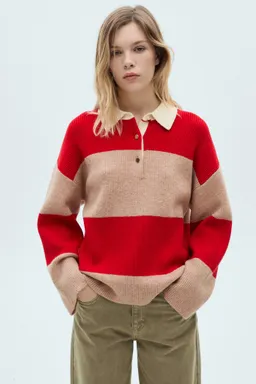 Sweater rayado cuello polo de Mango en Buzos y Sweaters para argentina