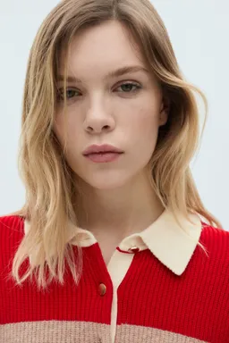 Sweater rayado cuello polo de Mango en Buzos y Sweaters para argentina