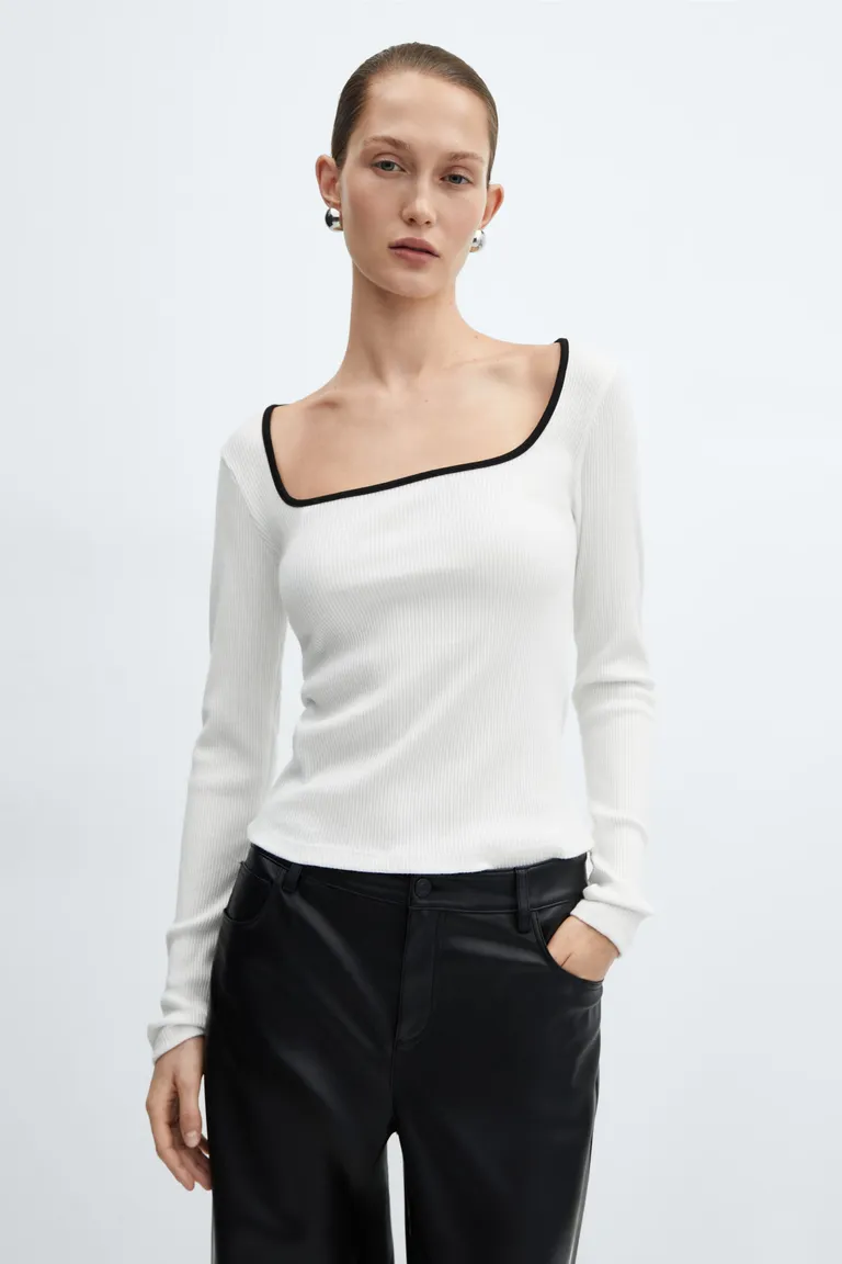 Camiseta canalé escote cuadrado de Mango en Buzos y Sweaters para argentina