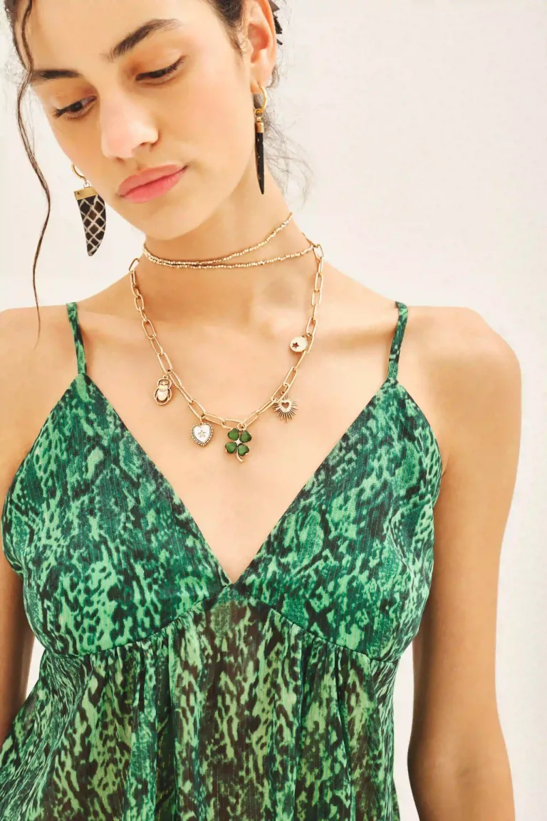 Top bretelero con estampado reptiliano en gasa con lurex de Rapsodia en Tops para argentina