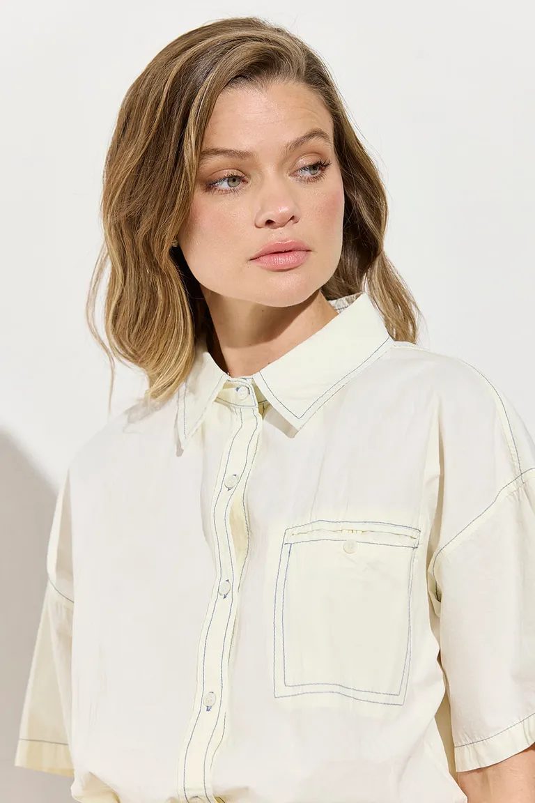 Camisa de algodón de manga corta con bolsillo y costuras a contraste de Indiastyle en Camisas para argentina