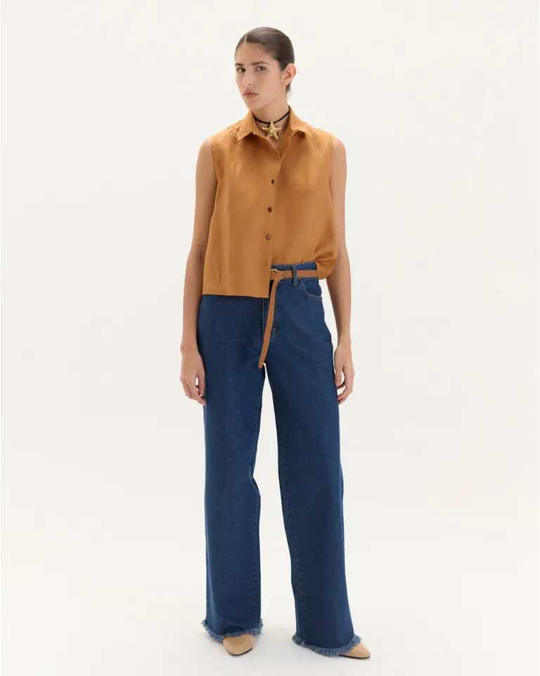 Camisa de lino sin mangas de corte regular y diseño elegante de Blue Sheep en Camisas para argentina