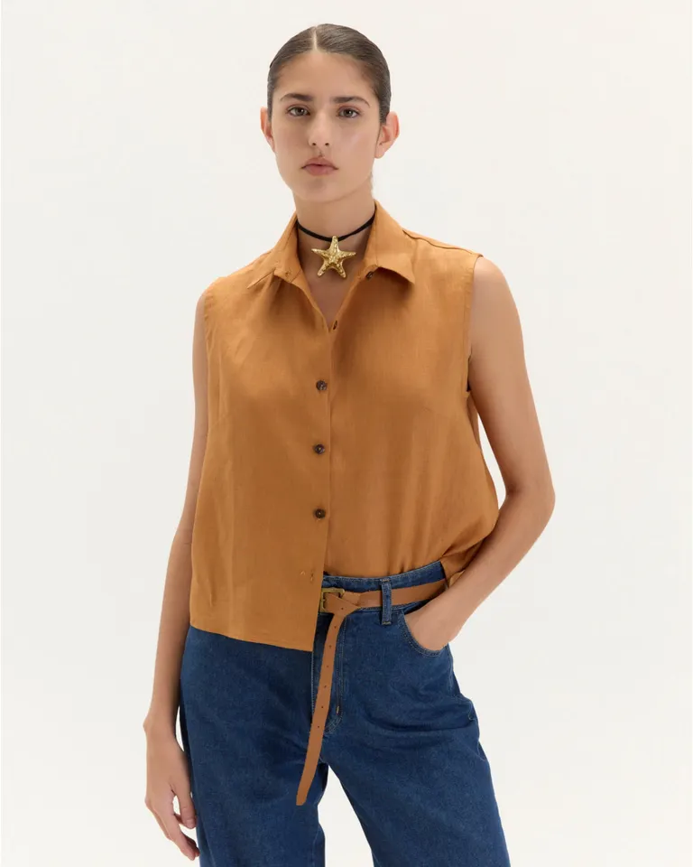 Camisa de lino sin mangas de corte regular y diseño elegante de Blue Sheep en Camisas para argentina