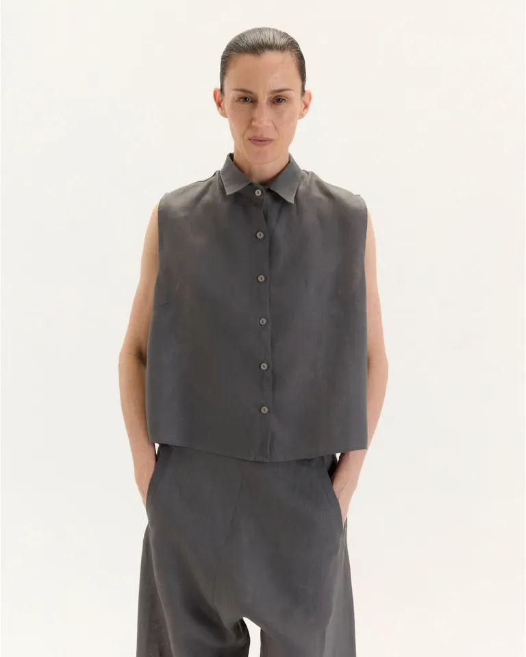 Camisa de lino sin mangas de corte regular y diseño elegante de Blue Sheep en Camisas para argentina