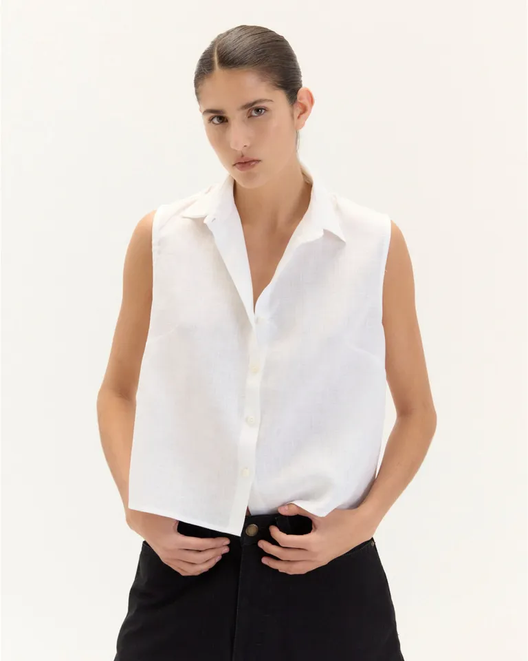 Camisa de lino sin mangas de corte regular y diseño elegante de Blue Sheep en Camisas para argentina