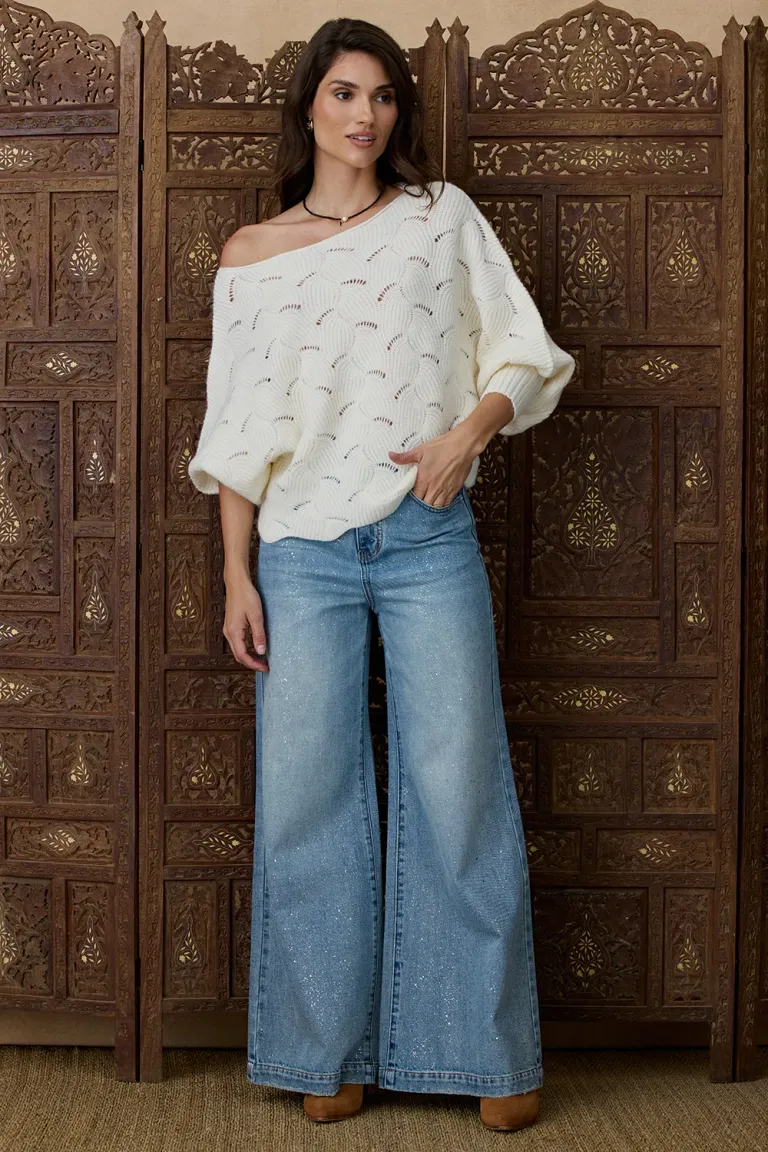 Sweater tejido con diseño de calados geométricos y mangas amplias de Indiastyle en Buzos y Sweaters para argentina