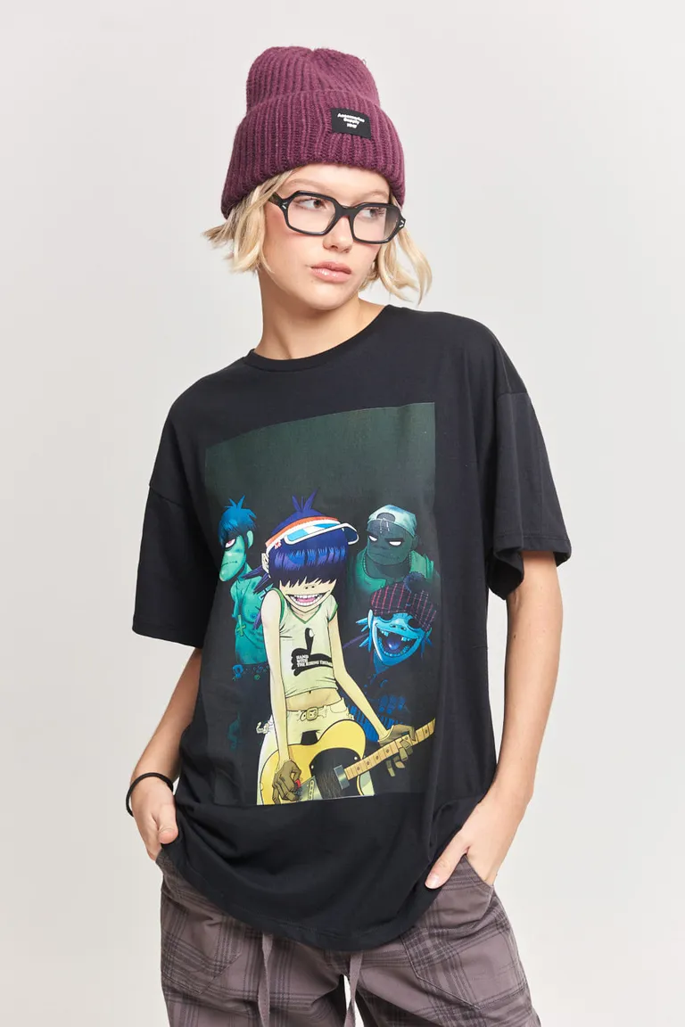 Remera negra oversized con estampa de licencia Gorillaz de 47 Street en Remeras para argentina