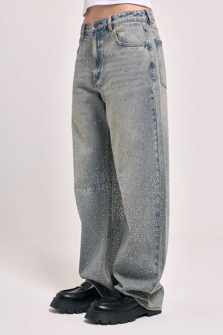 Pantalón estilo baggy con apliques de strass y corte amplio de tiro medio de 47 Street en Pantalones para argentina