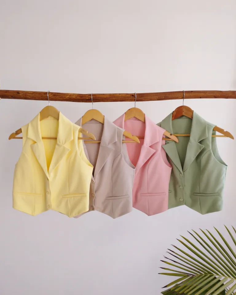 Chaleco sastrero con solapa y bolsillo ribete en tonos pasteles de Lemmon en Chalecos para argentina