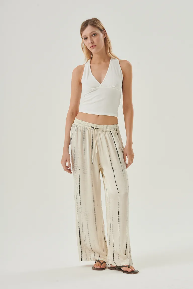 Pantalón de modal satinado con estampa de líneas verticales y cintura elástica ajustable de Sweet en Pantalones para argentina