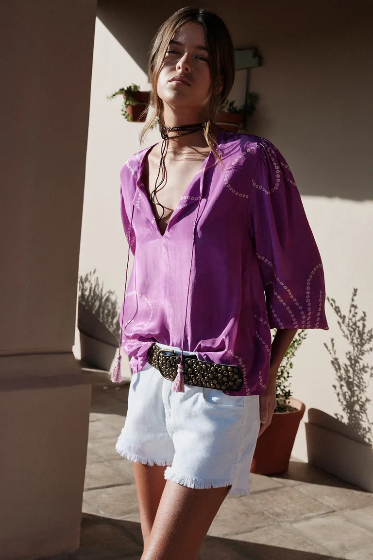 Blusa de viscosa con mangas 3/4 y estampa en contraste de Sweet en Blusas para argentina