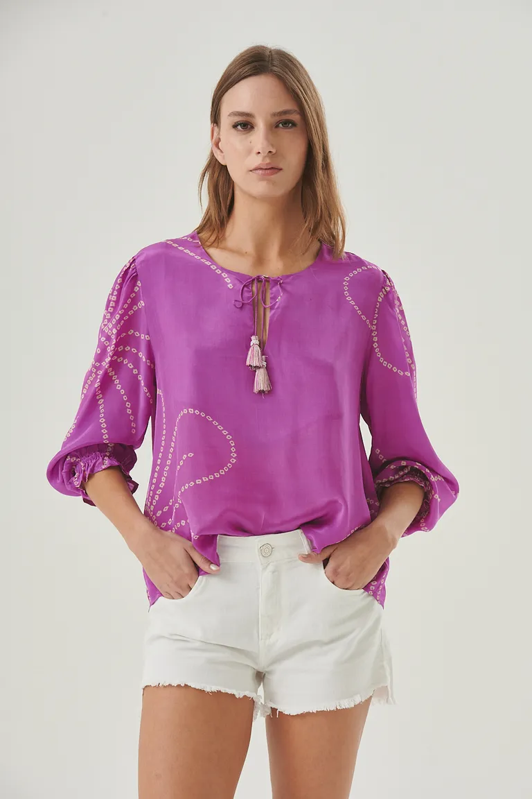 Blusa de viscosa con mangas 3/4 y estampa en contraste de Sweet en Blusas para argentina