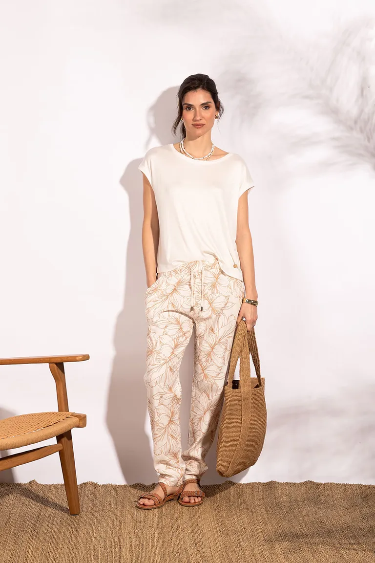 Pantalón algodón con estampado floral y ajuste elástico de Indiastyle en Pantalones para argentina