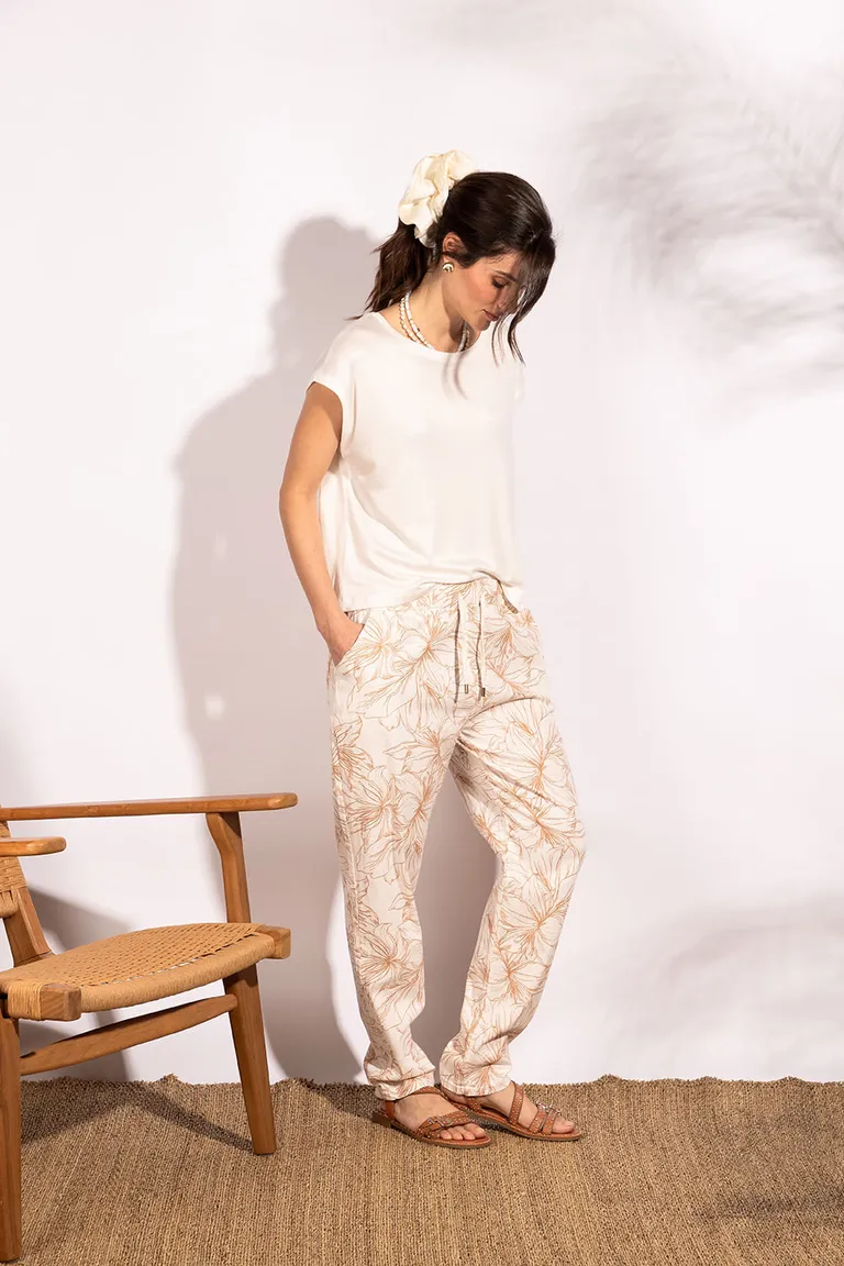 Pantalón algodón con estampado floral y ajuste elástico de Indiastyle en Pantalones para argentina