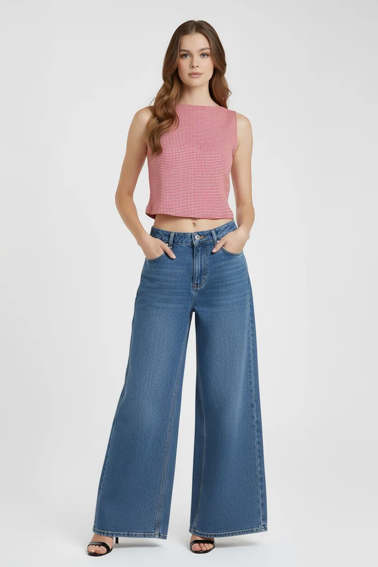 Top musculoso de punto rosa con estampado vichy y cierre invisible en espalda de Naíma en Tops para argentina