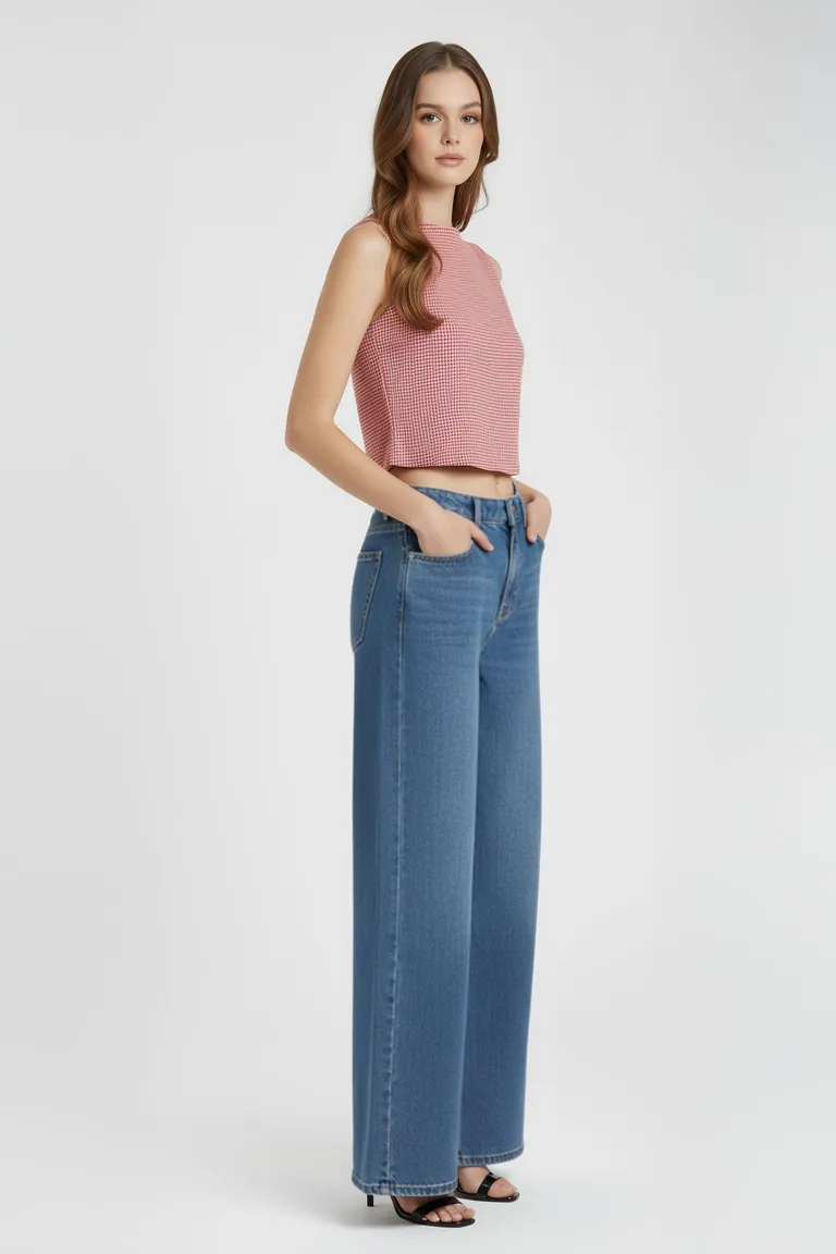 Top musculoso de punto rosa con estampado vichy y cierre invisible en espalda de Naíma en Tops para argentina