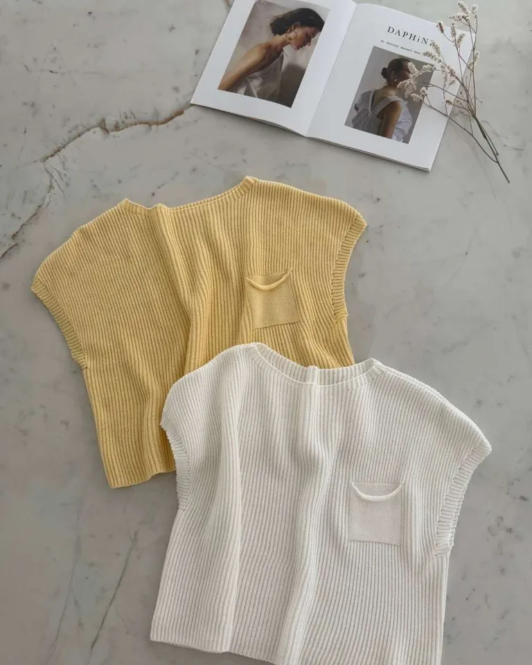 Chaleco oversize de hilo con bolsillo y escote bote para mujer de Hesed en Chalecos para argentina