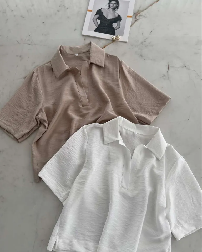 Blusa de lino rayon de manga corta con aberturas laterales de Hesed en Camisas para argentina