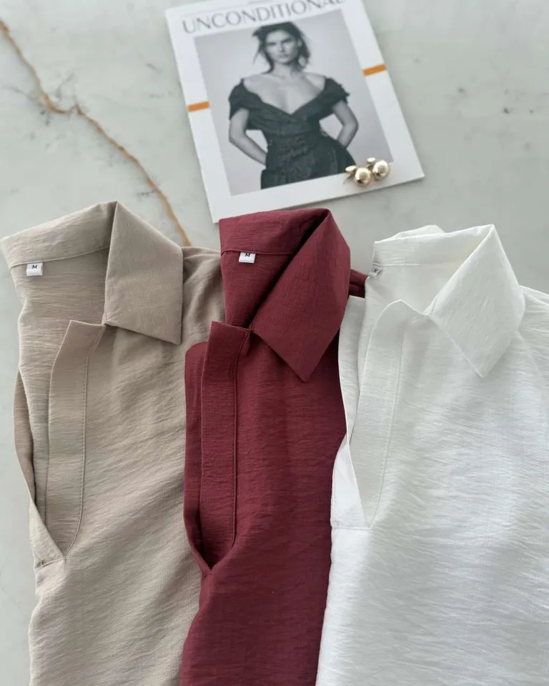 Blusa de lino rayon de manga corta con aberturas laterales de Hesed en Camisas para argentina