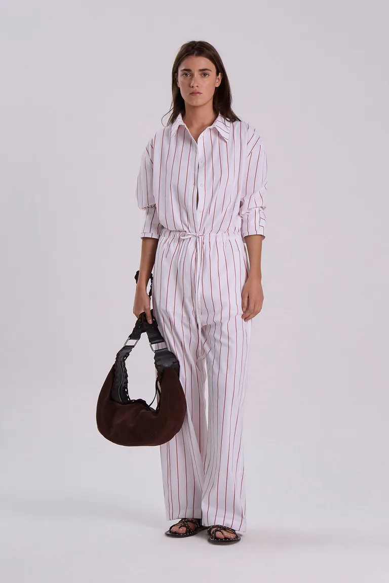 Pantalón rayado de estilo relajado con cintura elástica y botamanga ajustable de Maria Cher en Pantalones para argentina