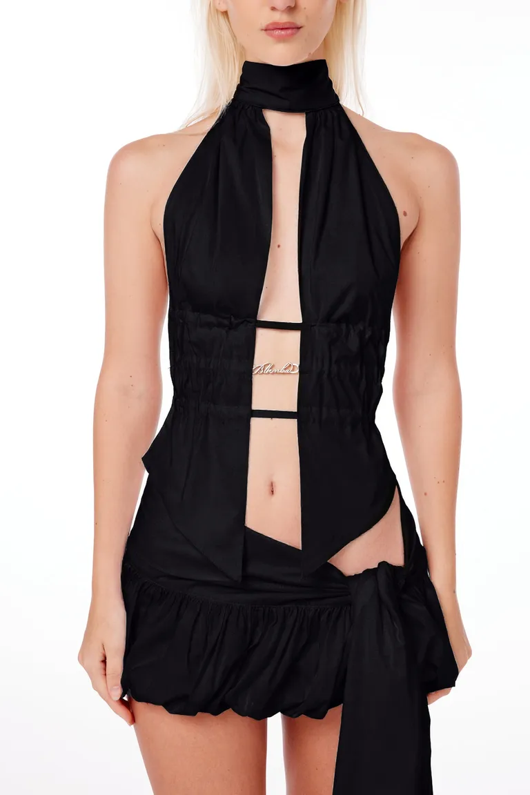 Top de poplín con tiras anudables en espalda y cuello de Black Mamba en Tops para argentina