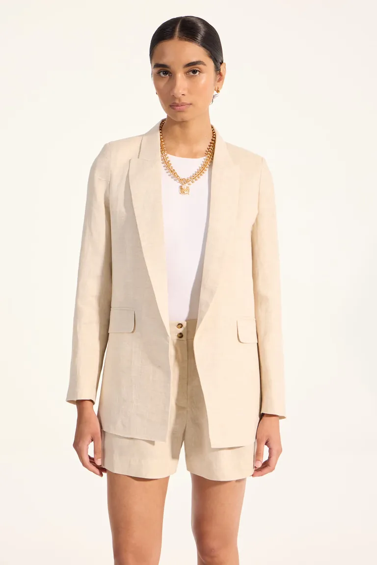 Blazer largo de lino de estilo clásico y corte recto para mujer de Portsaid en Blazers para argentina