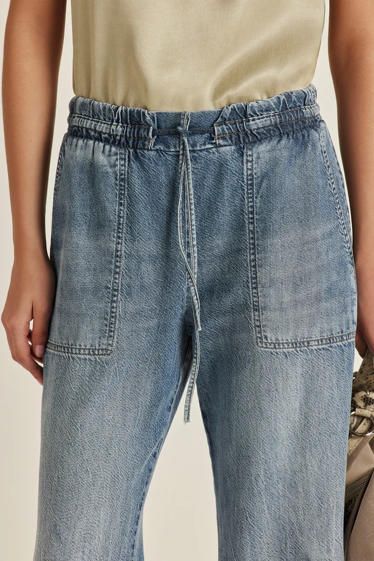Pantalón de denim de tiro bajo con ajuste wide leg y elástico en la cintura de Tucci en Pantalones para argentina