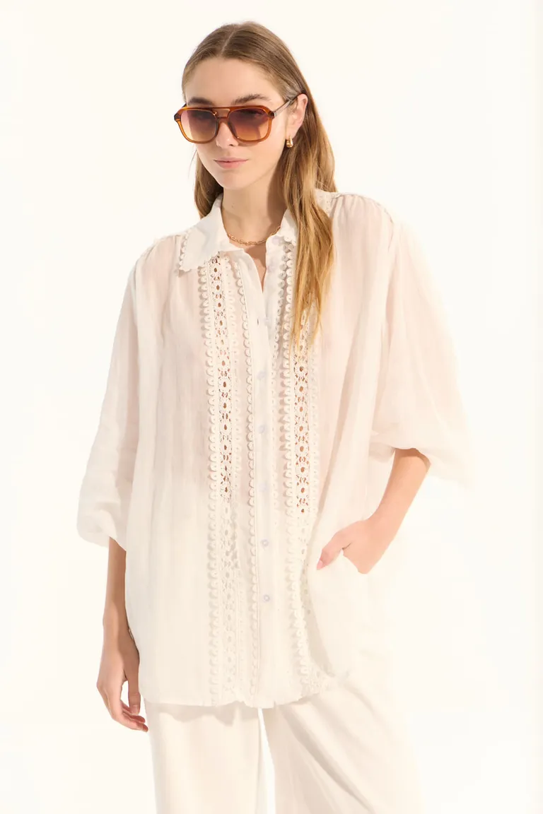 Camisa de calce relajado con detalles bordados y mangas tipo balloon de Portsaid en Camisas para argentina