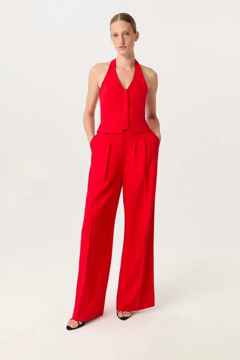 Pantalón de Viscosa Efecto Lino con Tiro Alto y Pierna Ancha de Markova en Pantalones para argentina