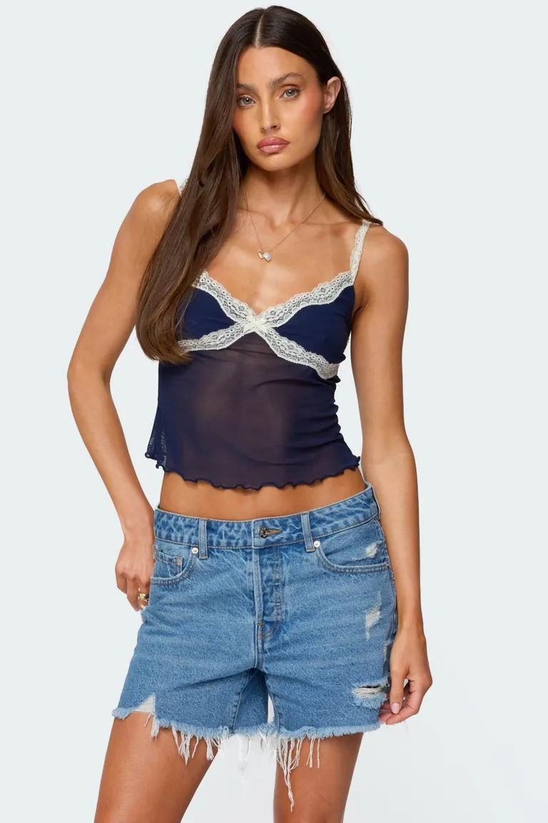 Musculosa malla encaje contraste de Edikted en Tops para argentina