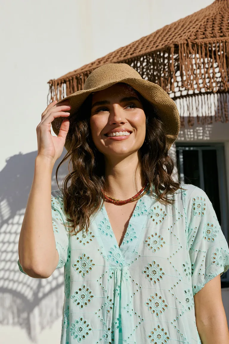 Túnica larga de manga corta con patrón bordado en degradé en tono verde de Indiastyle en Túnicas para argentina