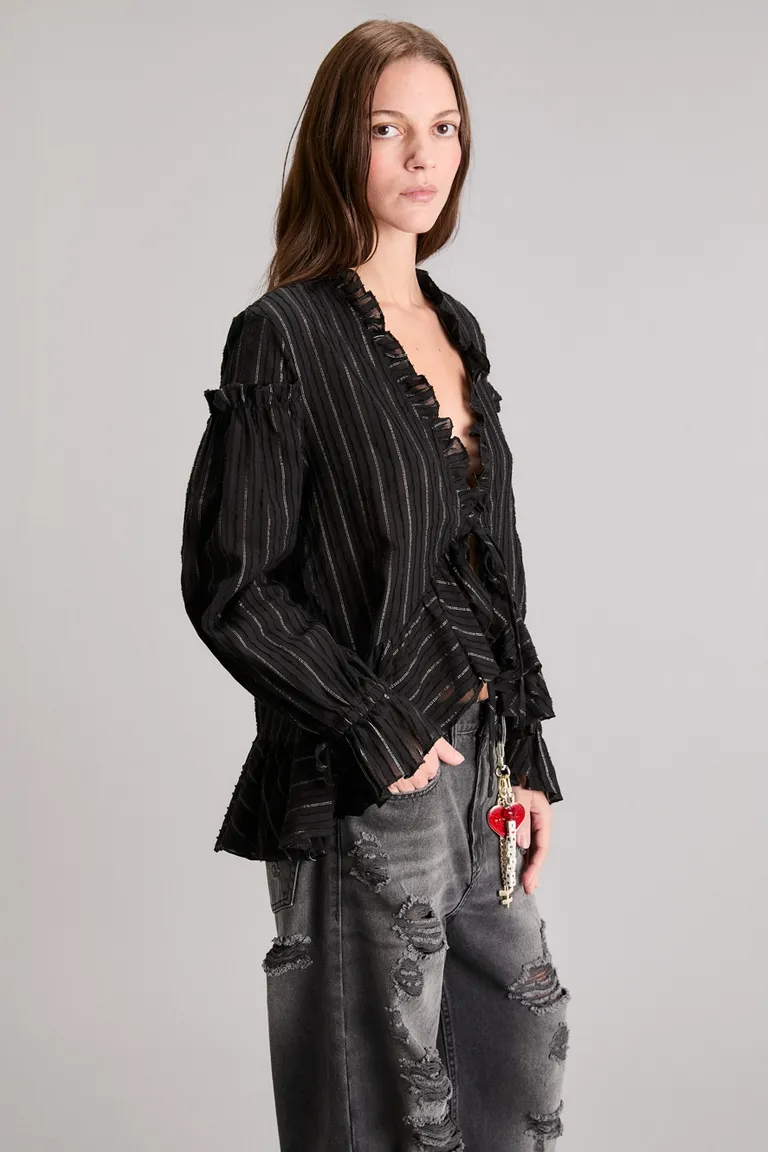 Blusa translúcida de corte oversize con volados y puños ajustables de Kosiuko en Blusas para argentina