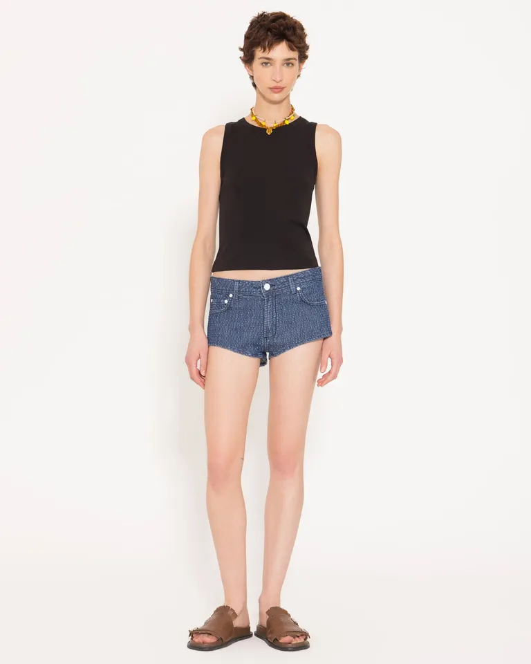 Musculosa negra de algodón pima con estampa frontal para mujer de Jazmin Chebar en Remeras para argentina