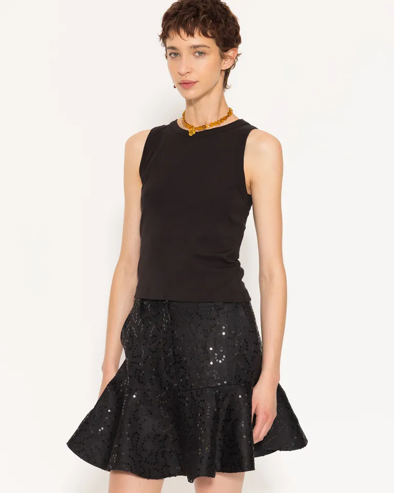 Musculosa negra de algodón pima con estampa frontal para mujer de Jazmin Chebar en Remeras para argentina