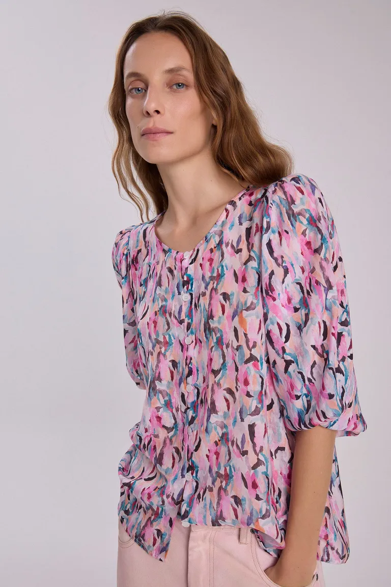Camisa de cupro con estampado floral y mangas anchas para mujer de Maria Cher en Camisas para argentina