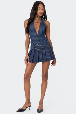 Mini vestido denim rayas con cinturón de Edikted en Vestidos para argentina